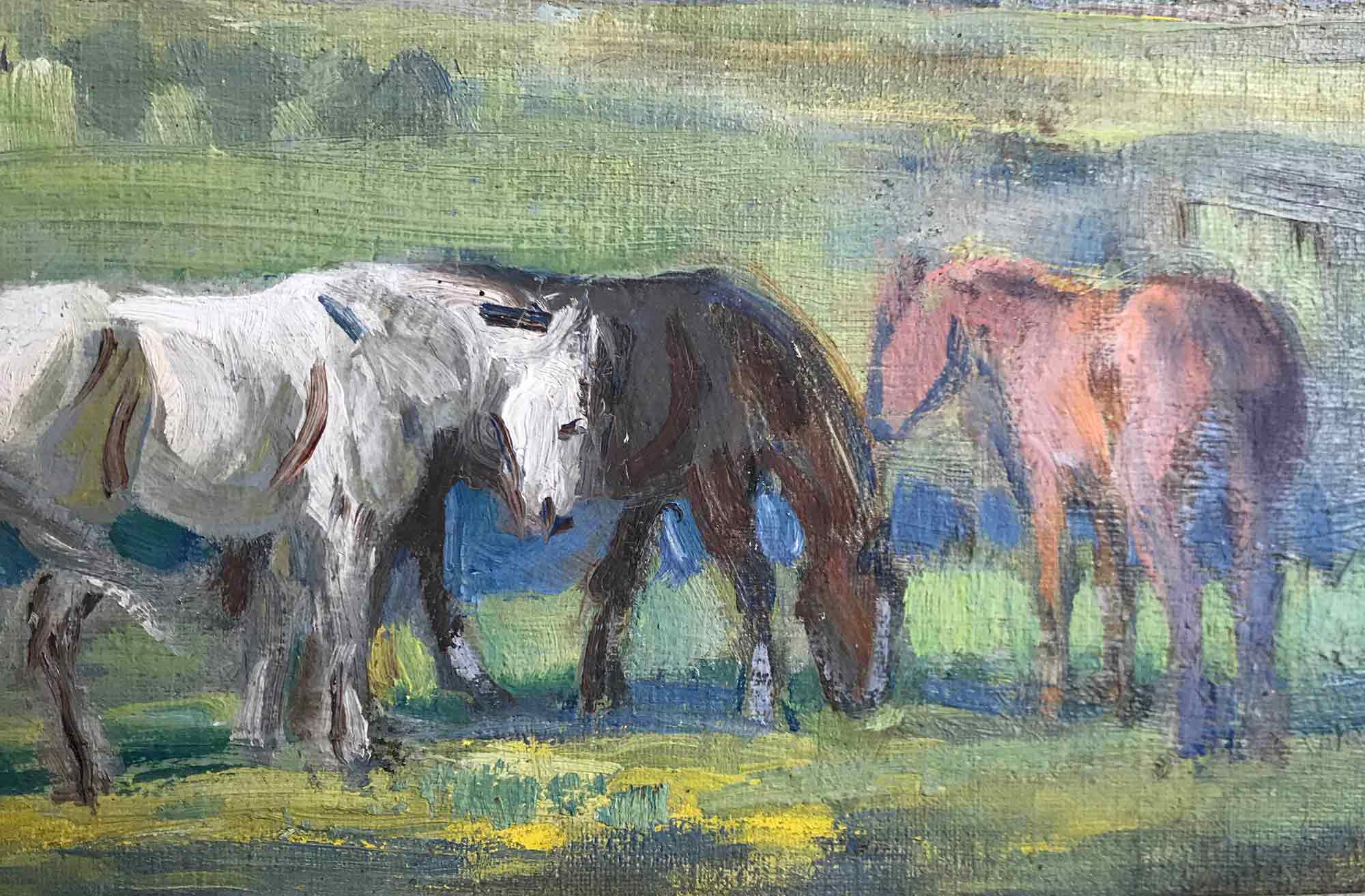 Alice Des Clayes Oil Painting 'Ponies Grazing in a Landscape'