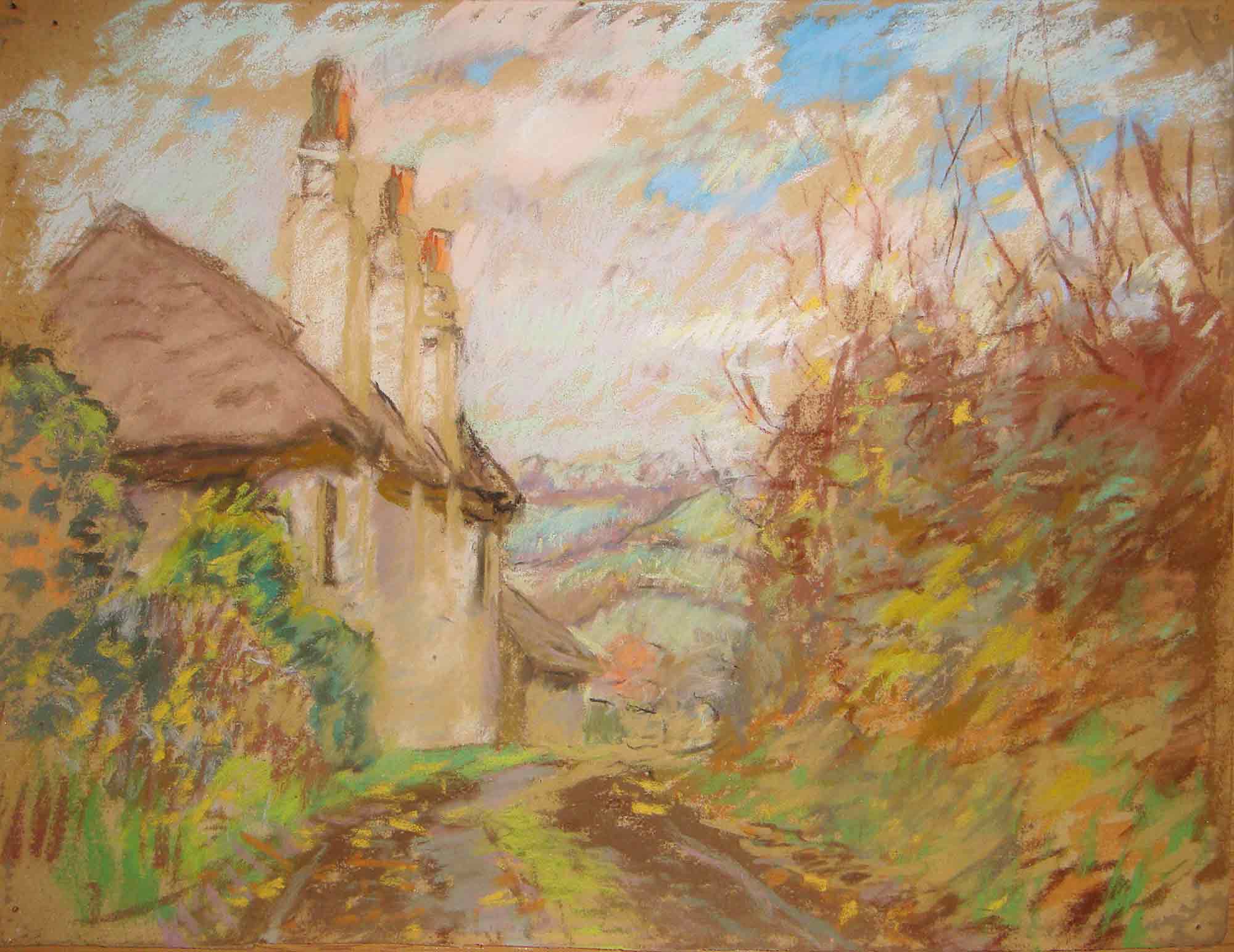 Alice Des Clayes Pastel 'Village Lane'
