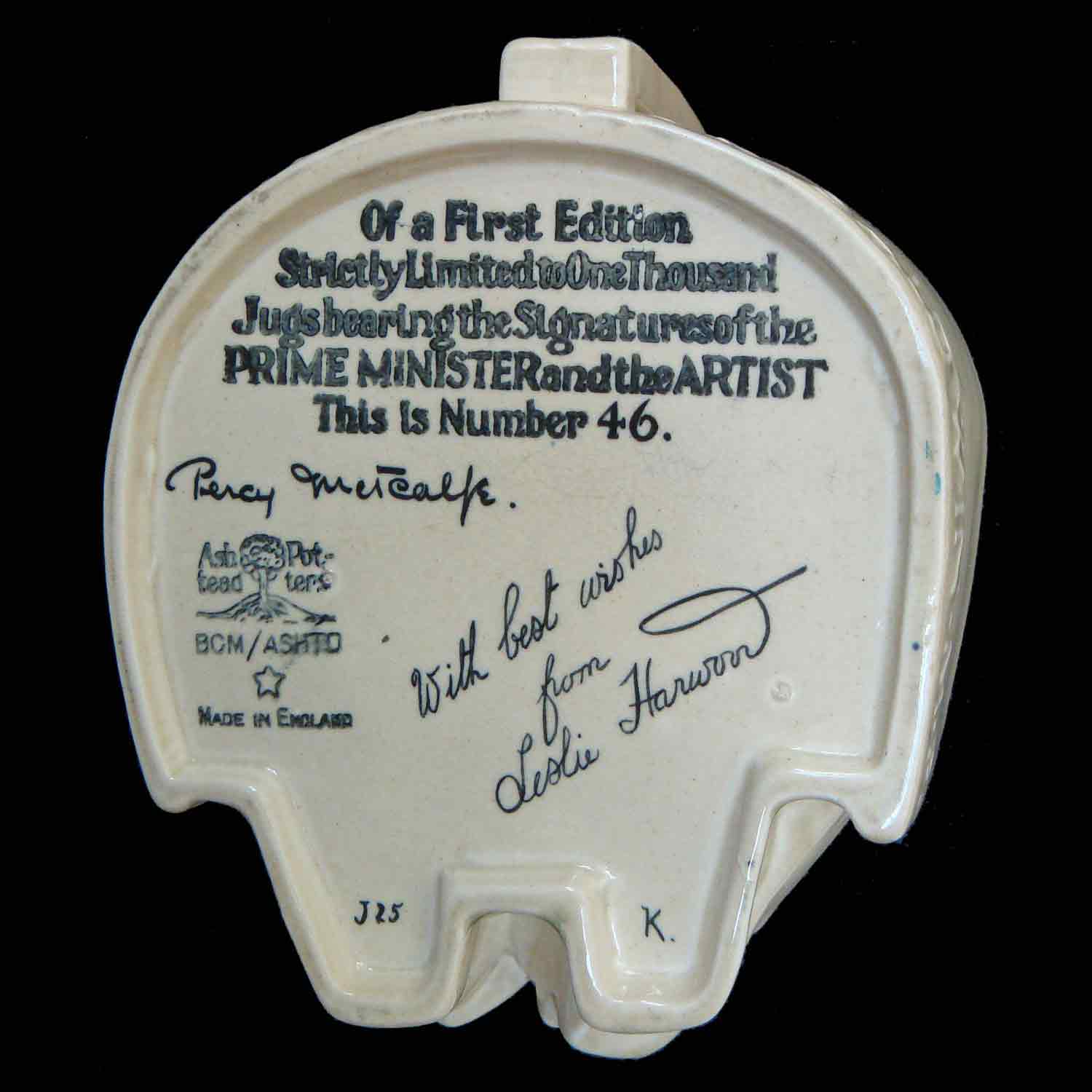 Ashtead Potters J25 Stanley Baldwin Leslie Harwood Jug