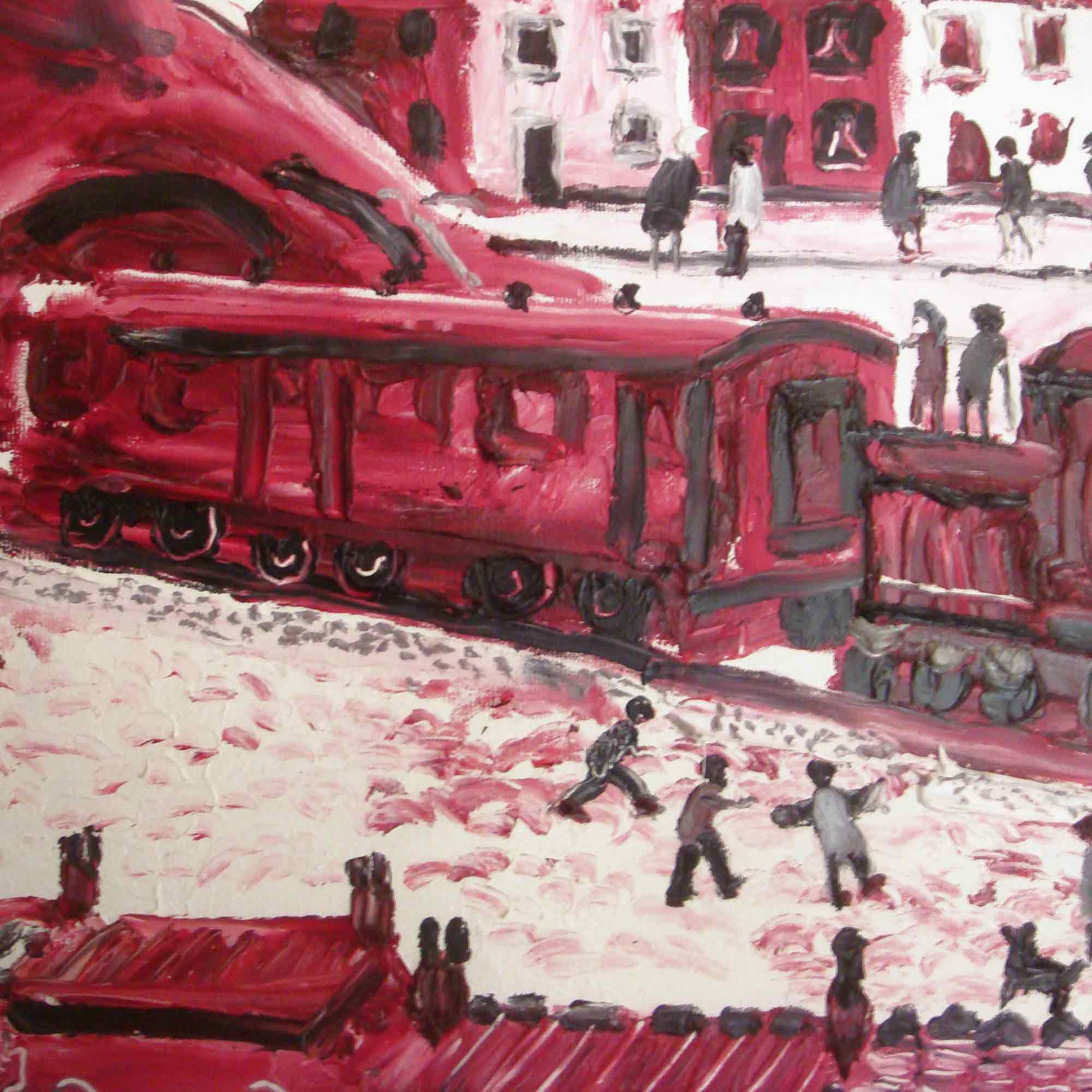 Fred Yates Acrylic Painting 'Train Leaving Station'