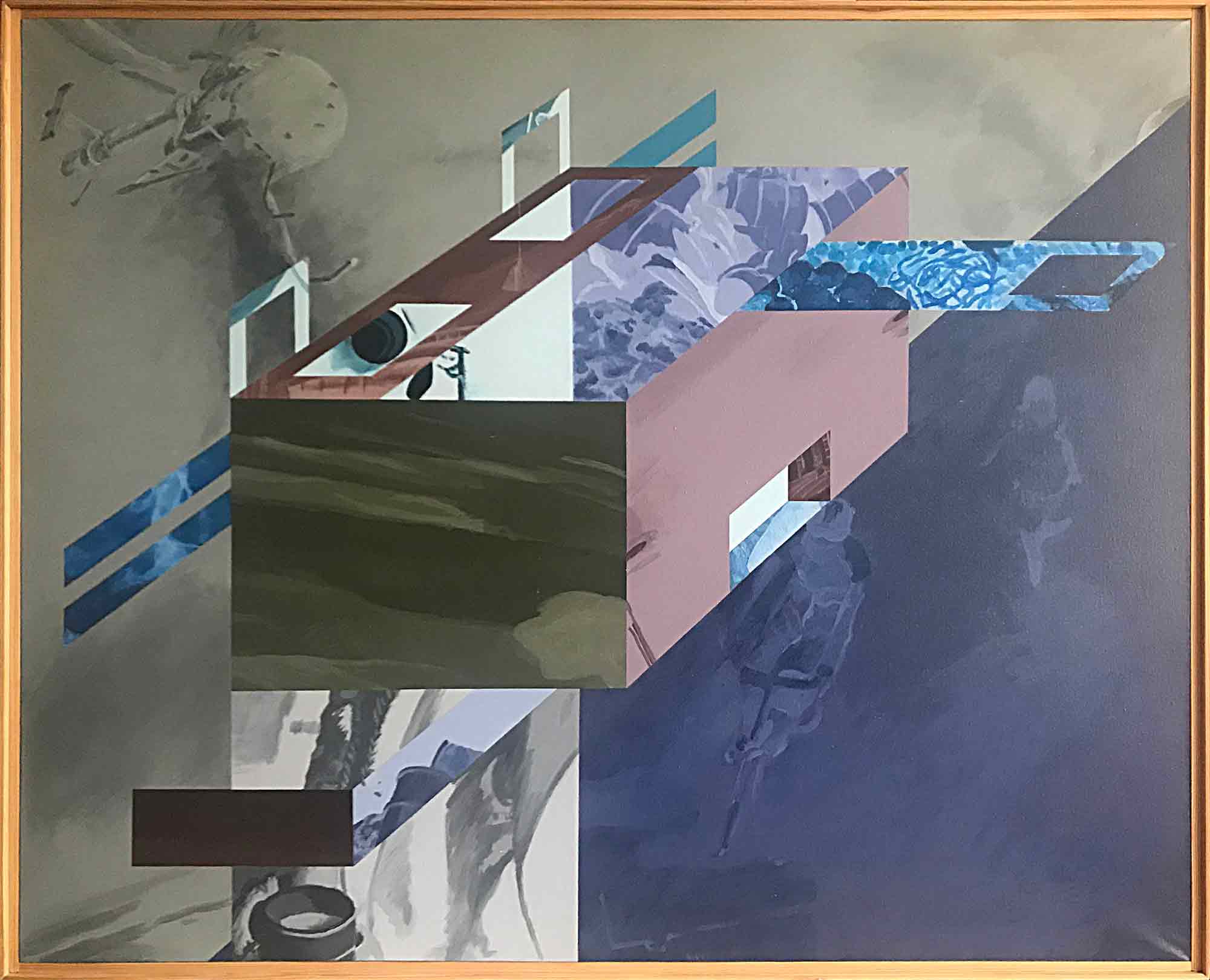 Huge Ron Sims Acrylic on Canvas 'French Indo-China Cat Forms'