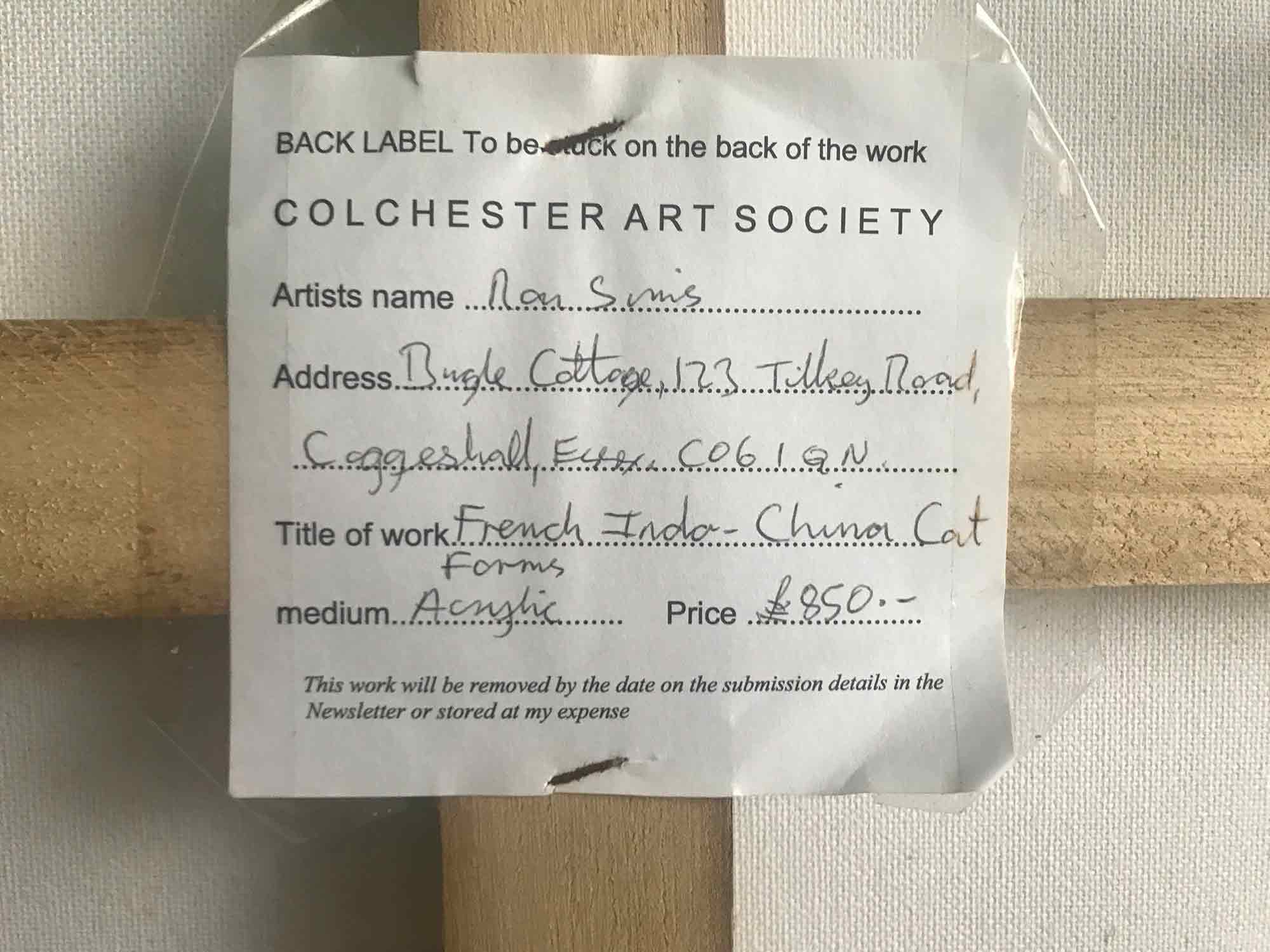 Huge Ron Sims Acrylic on Canvas 'French Indo-China Cat Forms'