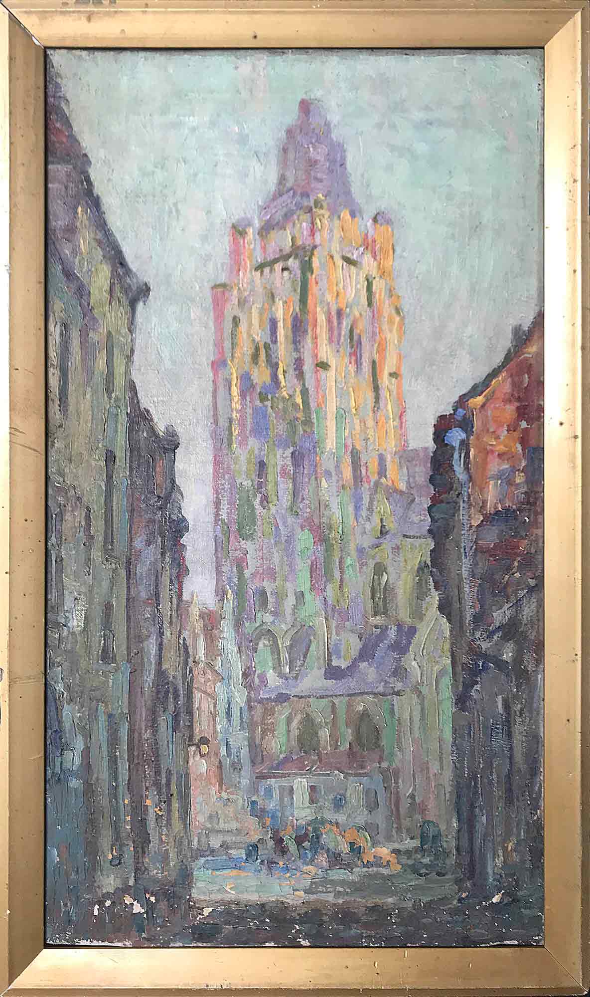 Church Tower - Oil on canvas signed with monogram c. 1900