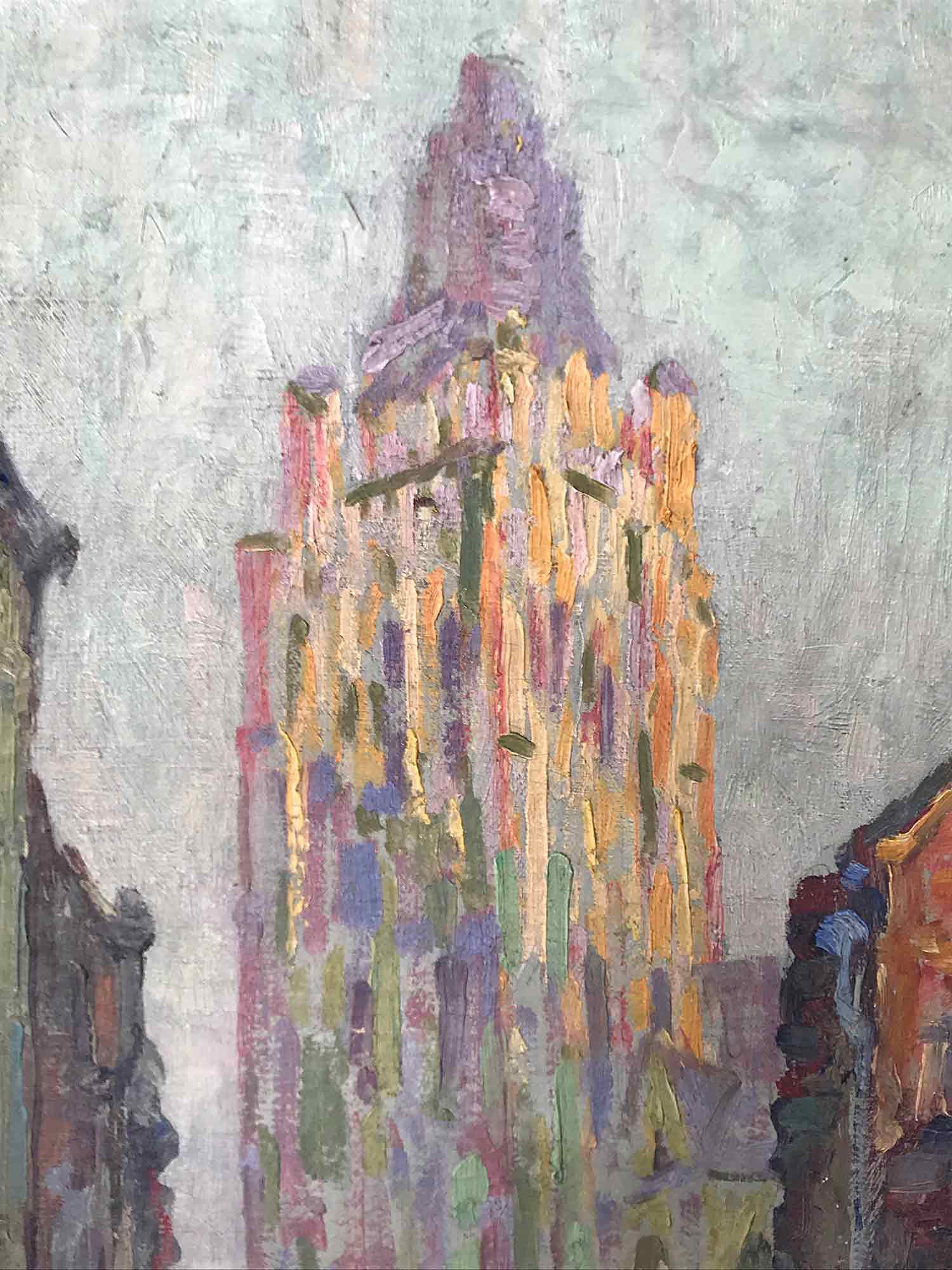 Church Tower - Oil on canvas signed with monogram c. 1900