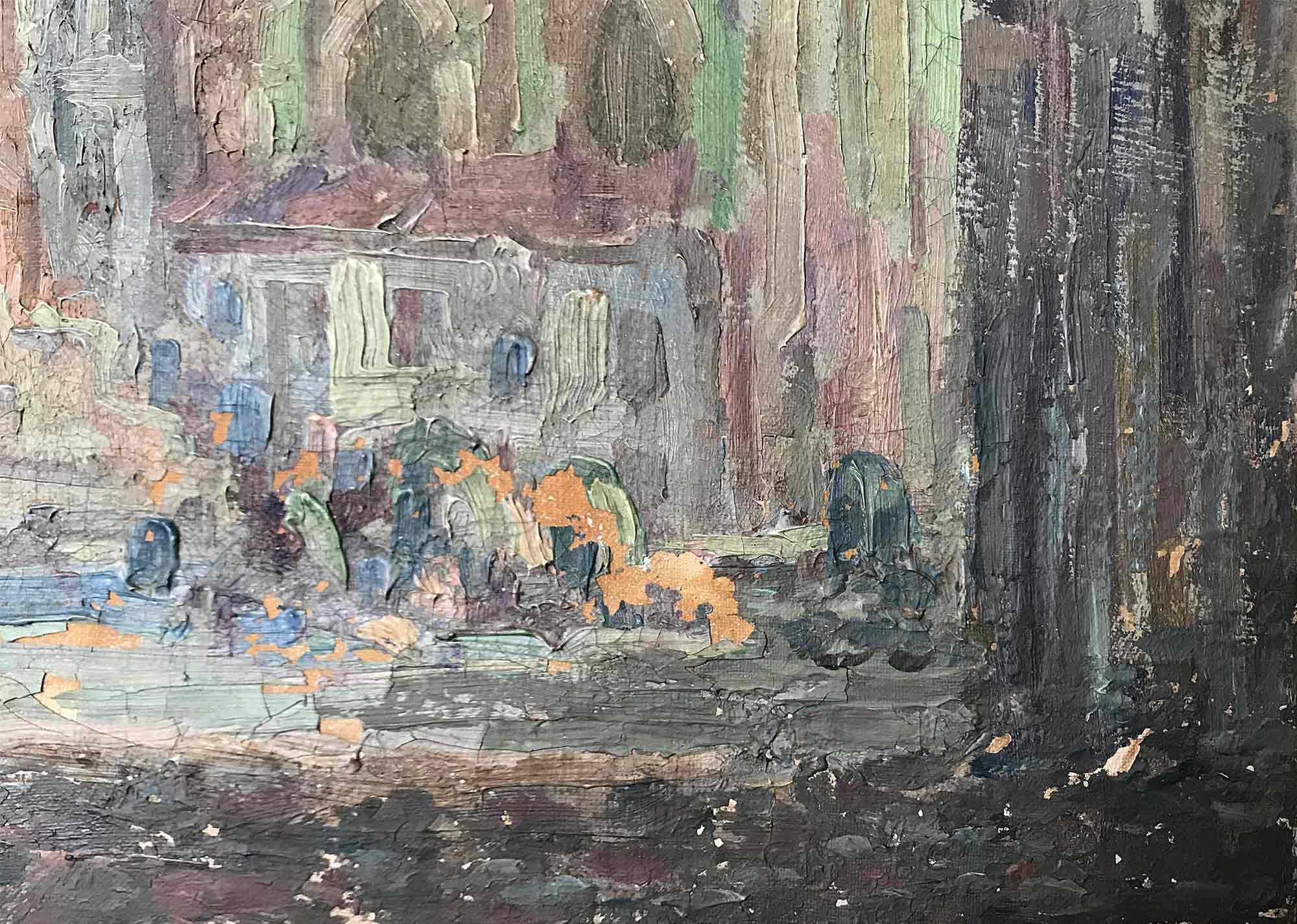 Church Tower - Oil on canvas signed with monogram c. 1900