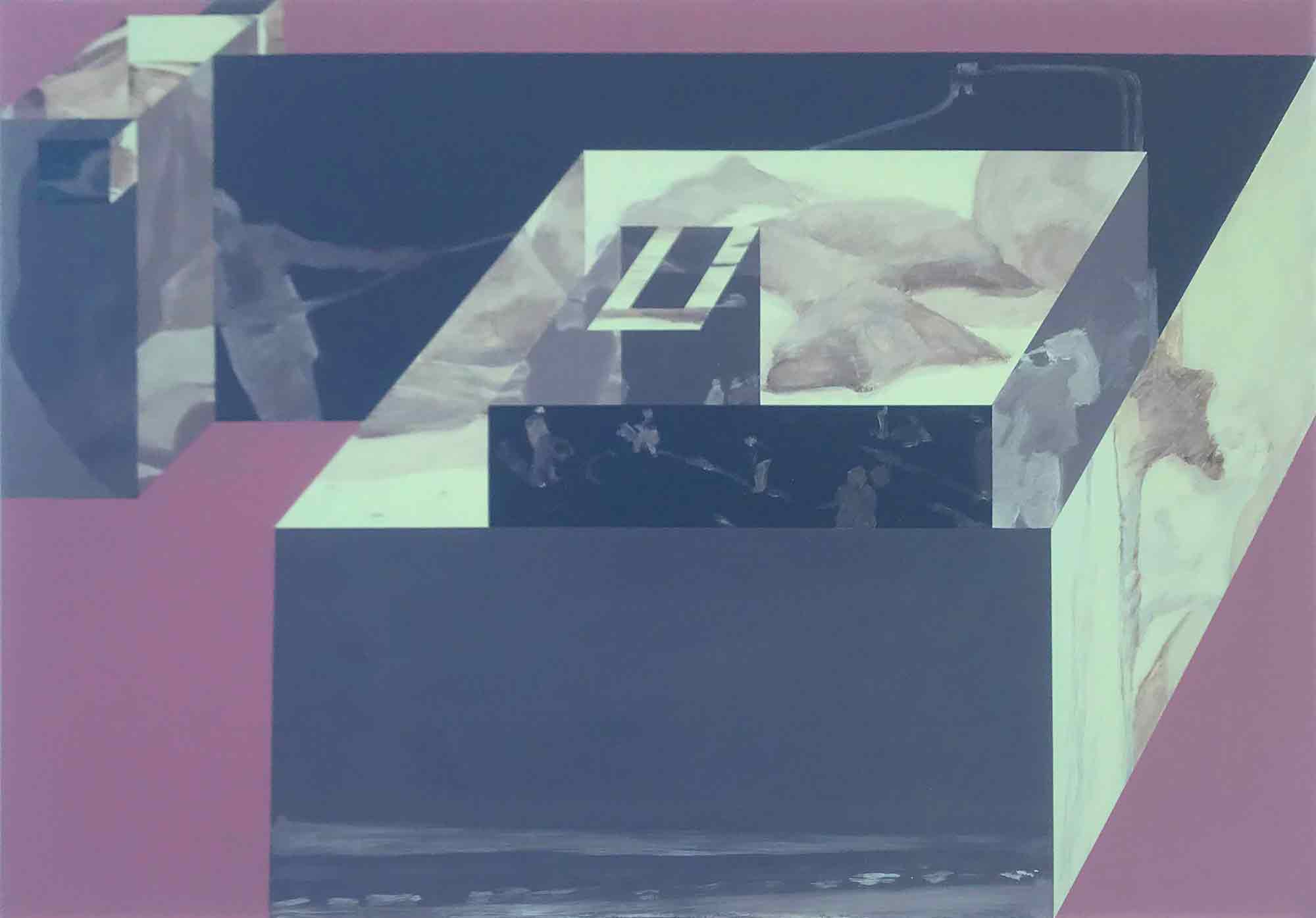 Large Ron Sims Acrylic on Canvas 'Chocolate Spiral Forms'