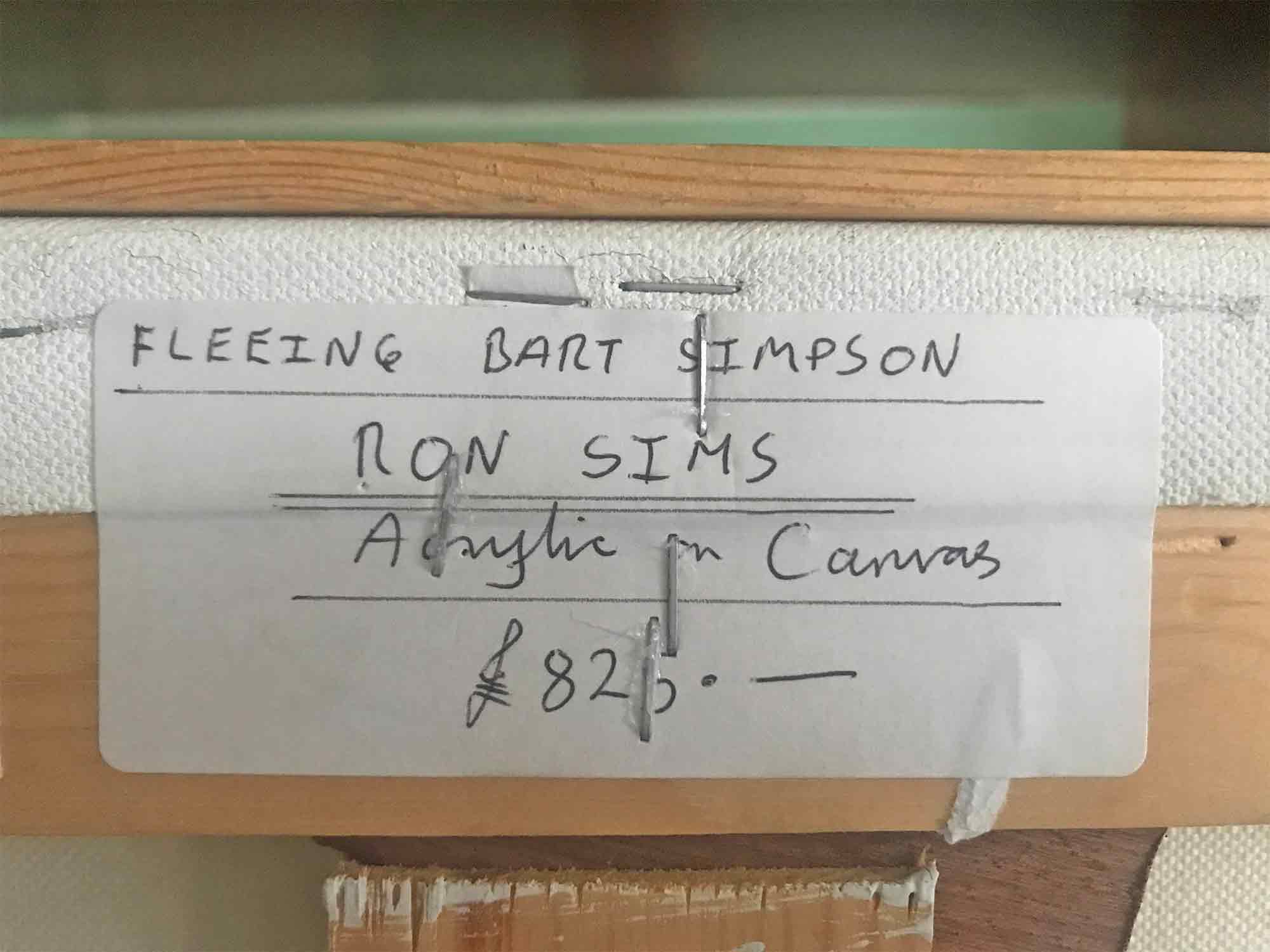 Huge Ron Sims Acrylic on Canvas 'Fleeing Bart Simpson' Huge Ron Sims Acrylic on Canvas 'Fleeing Bart Simpson'