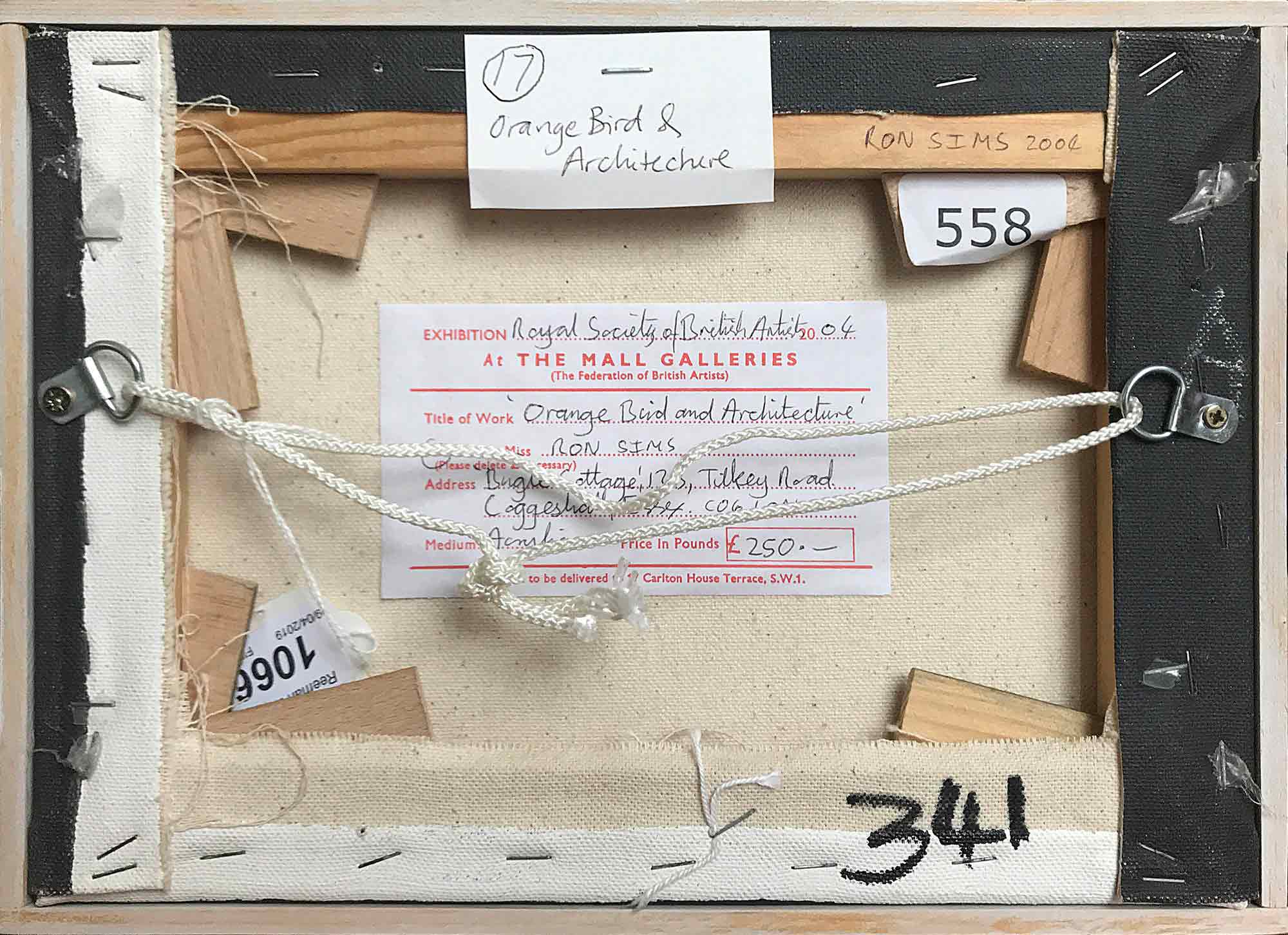 Ron Sims Acrylic on Canvas 'Orange Bird and Architecture' Ron Sims Acrylic on Canvas 'Orange Bird and Architecture'