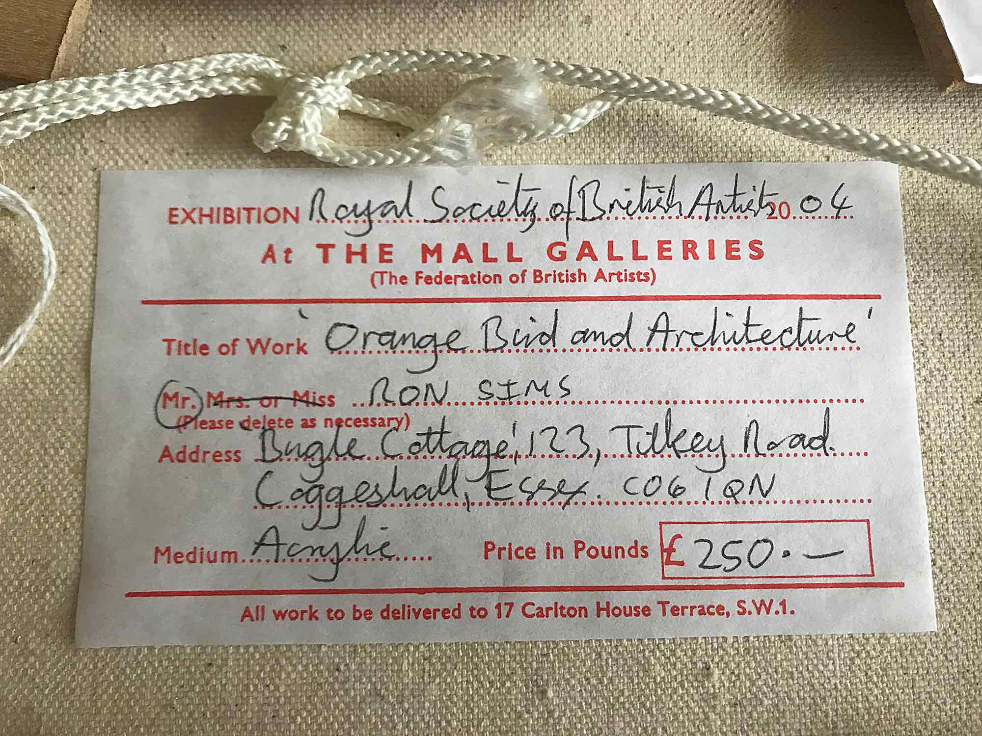 Ron Sims Acrylic on Canvas 'Orange Bird and Architecture' Ron Sims Acrylic on Canvas 'Orange Bird and Architecture'