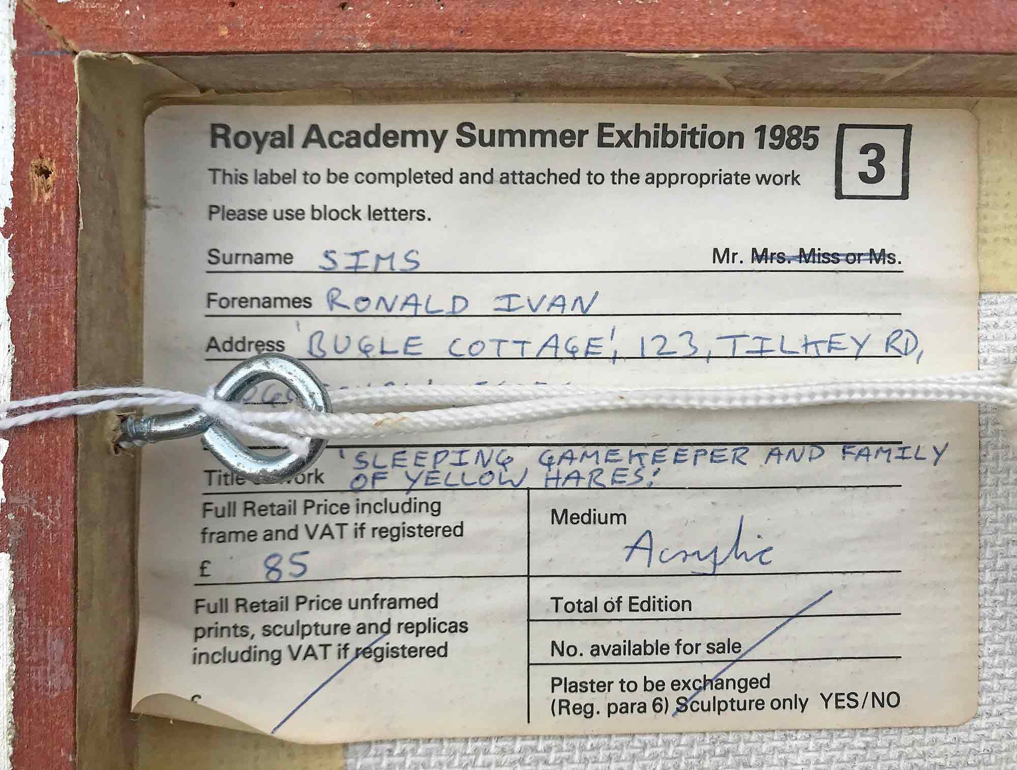 Ron Sims 'Sleeping Gamekeeper And Family Of Yellow Hares' Royal Academy Ron Sims 'Sleeping Gamekeeper And Family Of Yellow Hares' Royal Academy