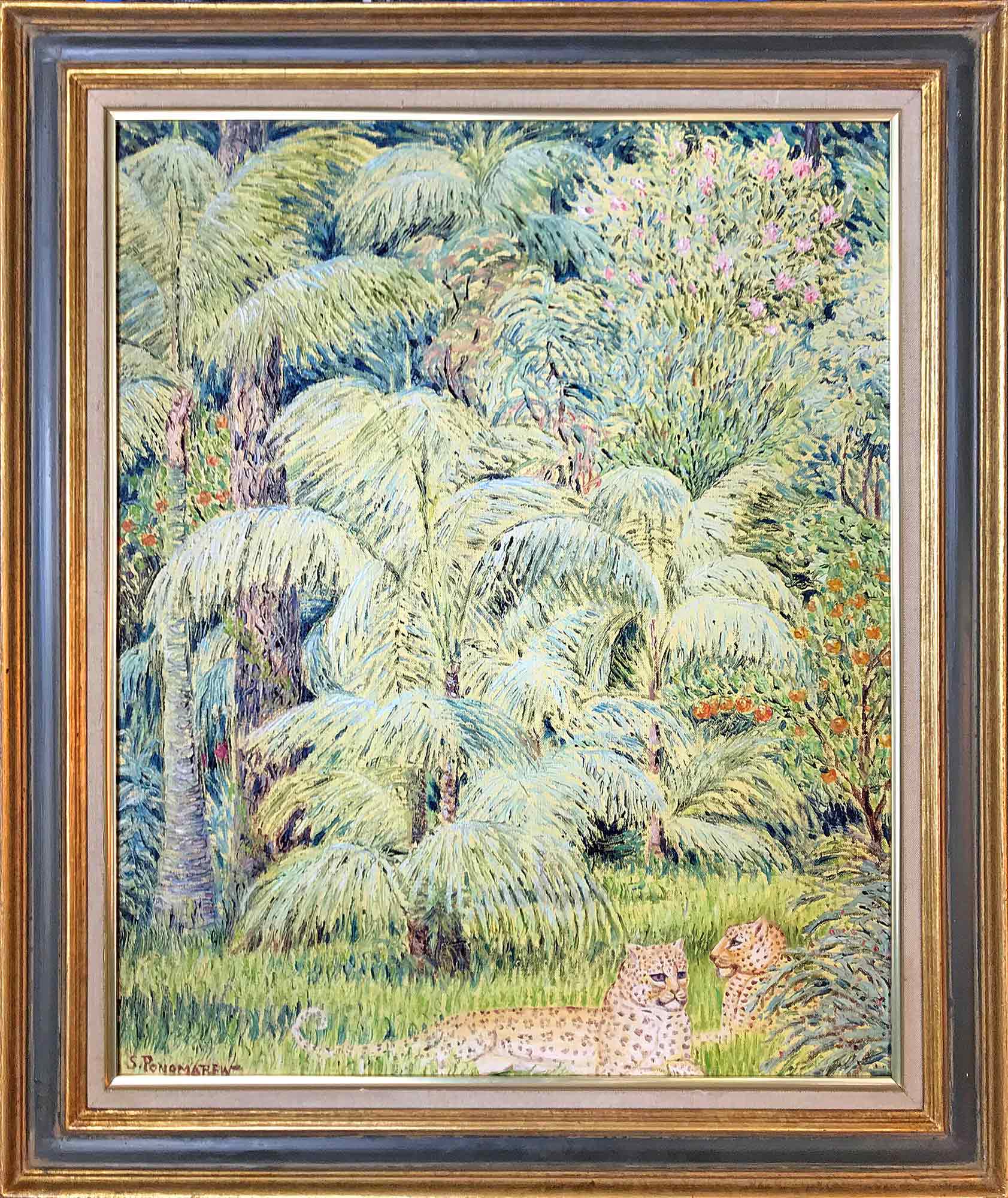 Serge Ponomarev Oil Painting 'Landscape with Leopards' Serge Ponomarev Oil Painting 'Landscape with Leopards'