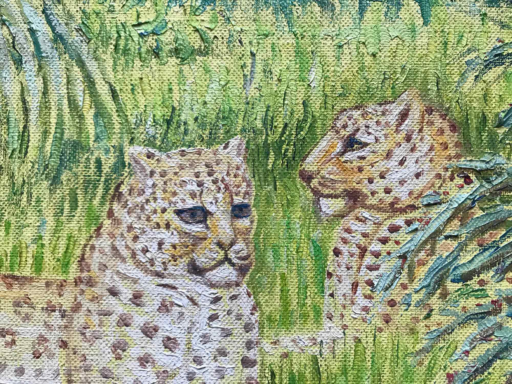 Serge Ponomarev Oil Painting 'Landscape with Leopards' Serge Ponomarev Oil Painting 'Landscape with Leopards'