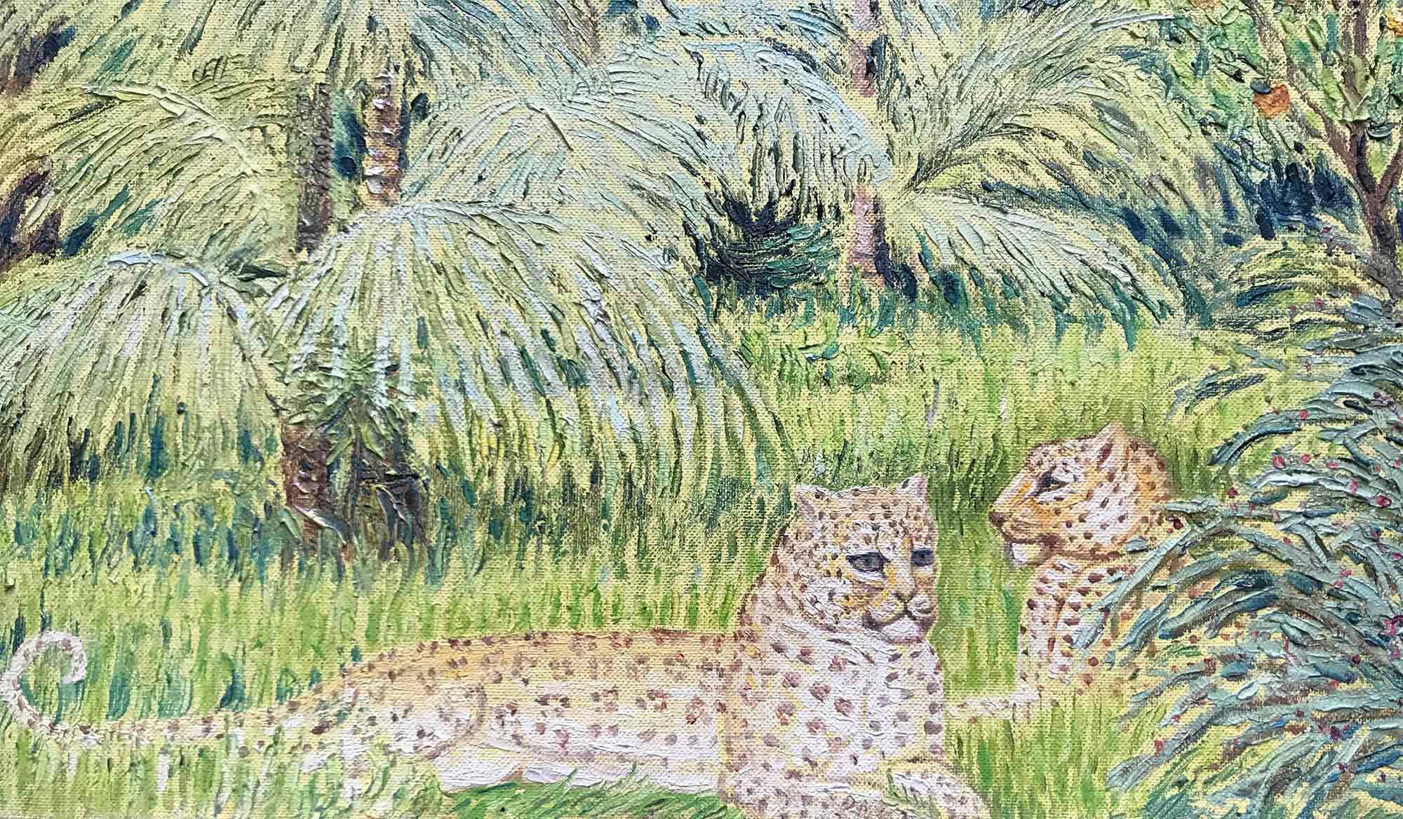 Serge Ponomarev Oil Painting 'Landscape with Leopards' Serge Ponomarev Oil Painting 'Landscape with Leopards'