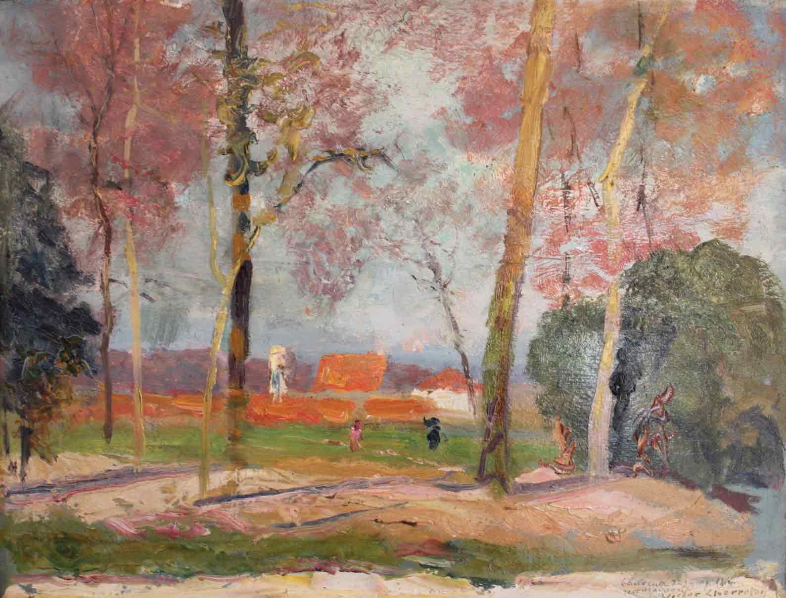 Victor Charreton Oil Painting 'Figures in the Woods'